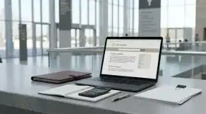 Atendente de cartório aponta para documento impresso enquanto homem aguarda atendimento com documento de identidade na mão.